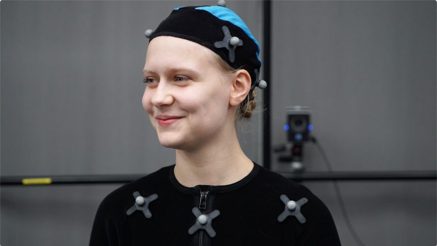 Smiling in a motion capture head rig